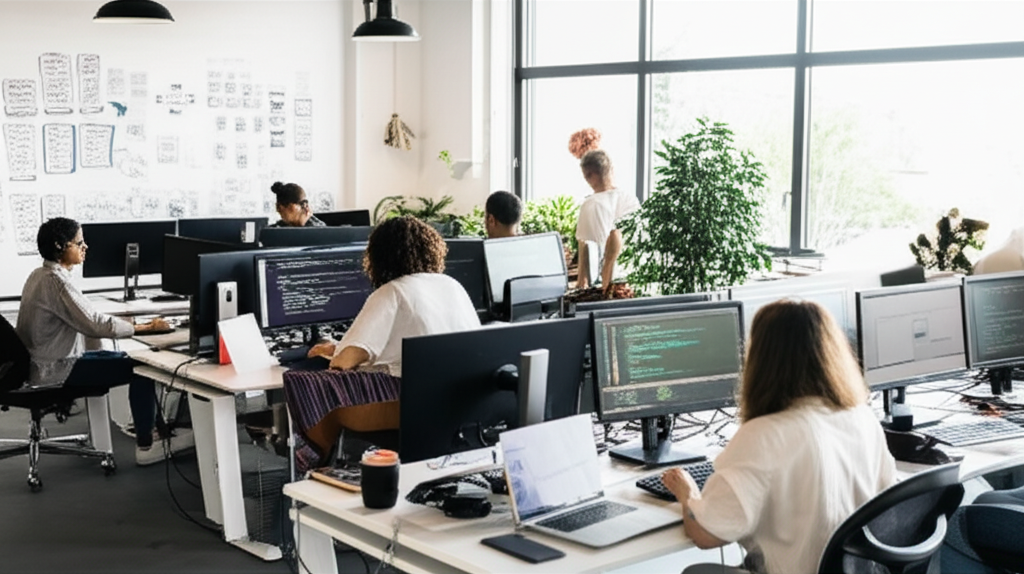Equipe de desenvolvimento trabalhando